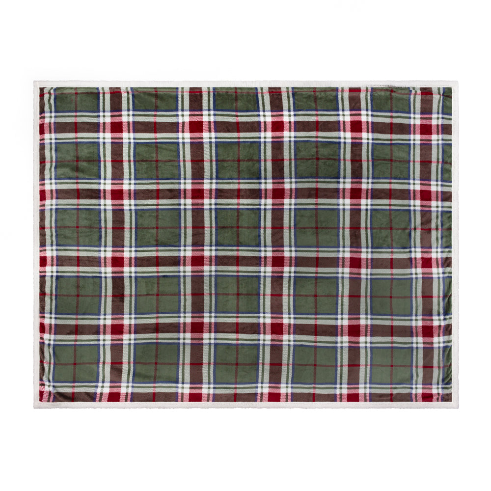 Braemar Check Sherpa Fleece Throw Berry/Pine
