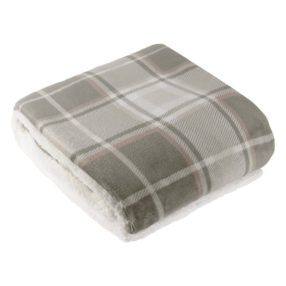 Braemar Check Sherpa Fleece Throw Green/Natural