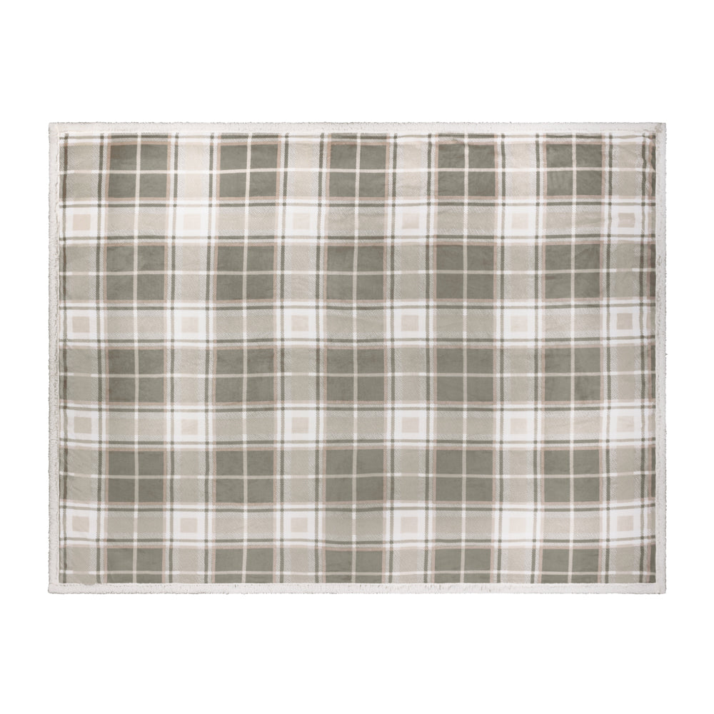 Braemar Check Sherpa Fleece Throw Green/Natural