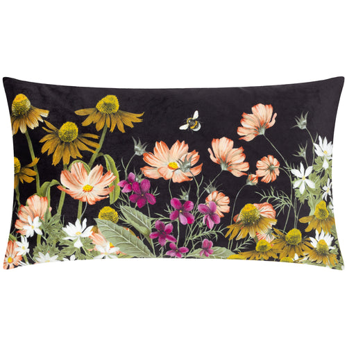 Animal Black Cushions - Braywick Floral Printed Velvet Cushion Cover Black Wylder