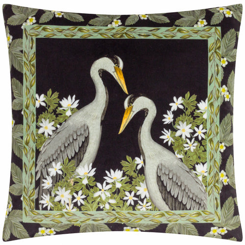 Animal Black Cushions - Braywick Wilbur Cranes Printed Velvet Cushion Cover Cranes Wylder