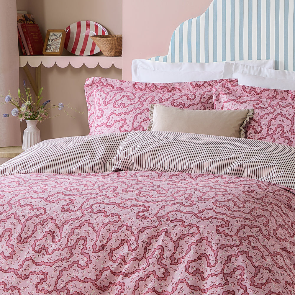 Brianna Floral 100% Cotton Duvet Cover Set Cherry