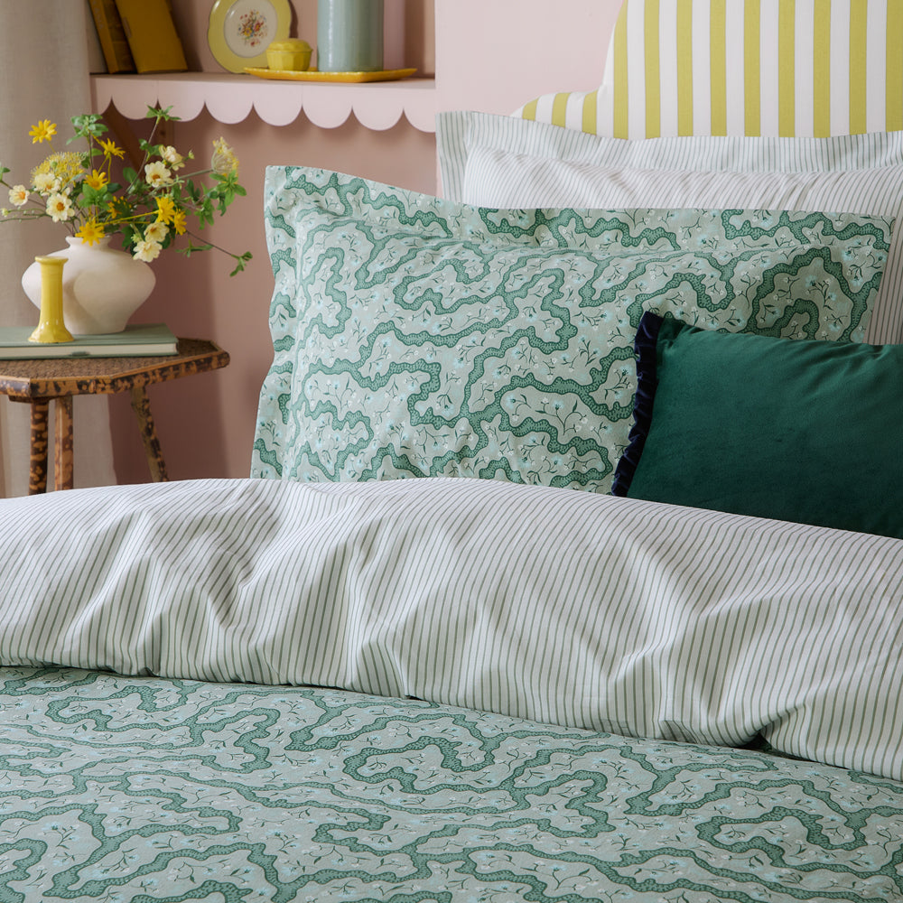 Brianna Floral 100% Cotton Duvet Cover Set Tarragon Green
