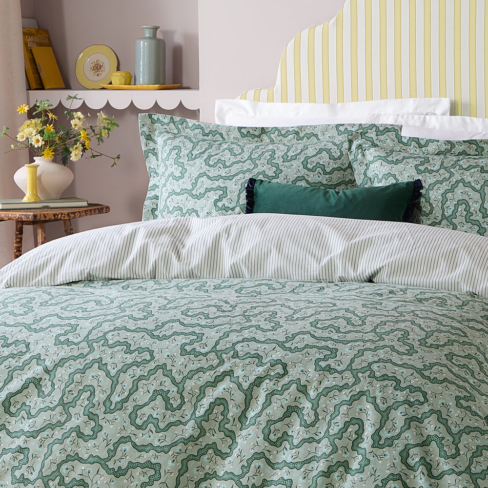 Brianna Floral 100% Cotton Duvet Cover Set Tarragon Green