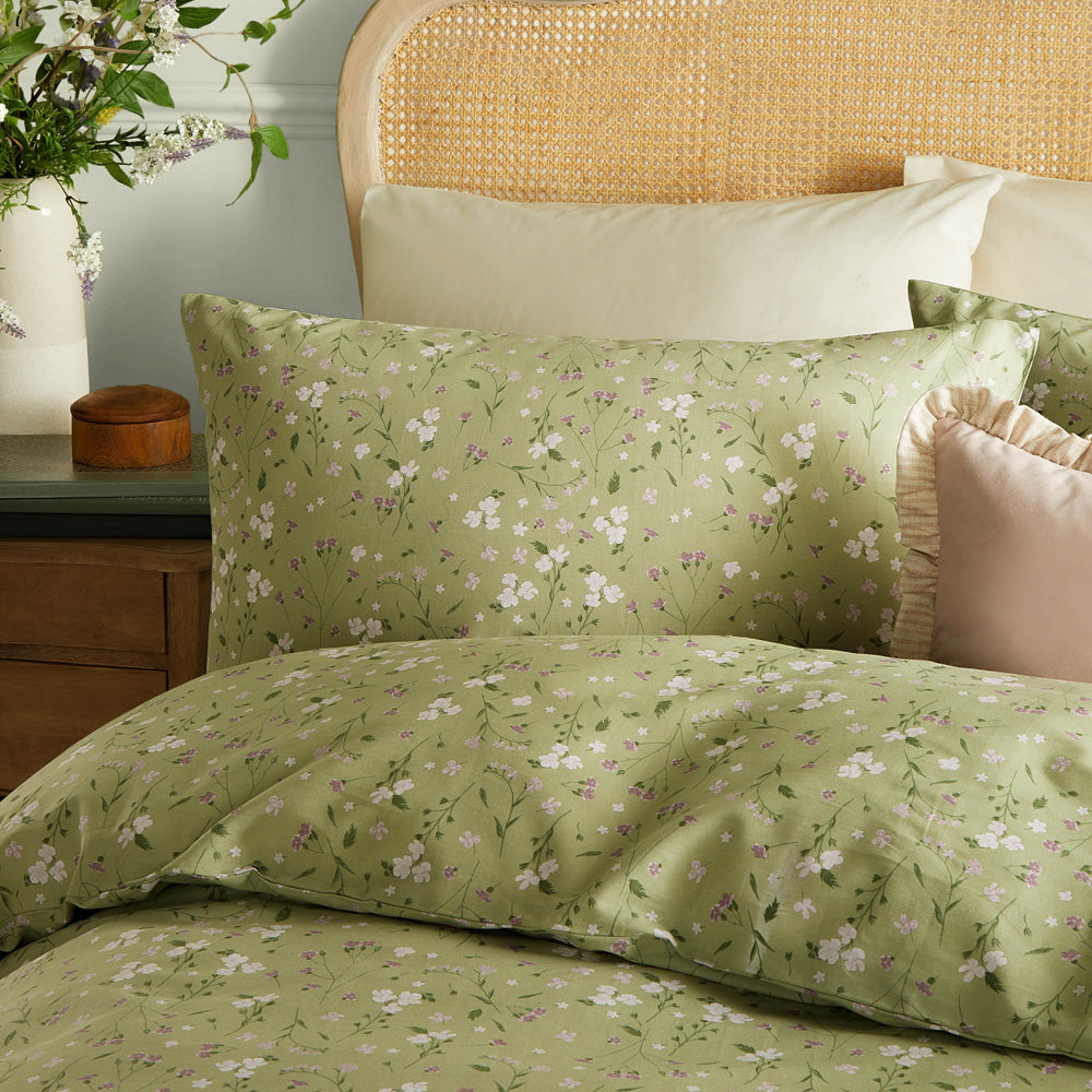 Bronte Printed Floral Duvet Cover Set Sage