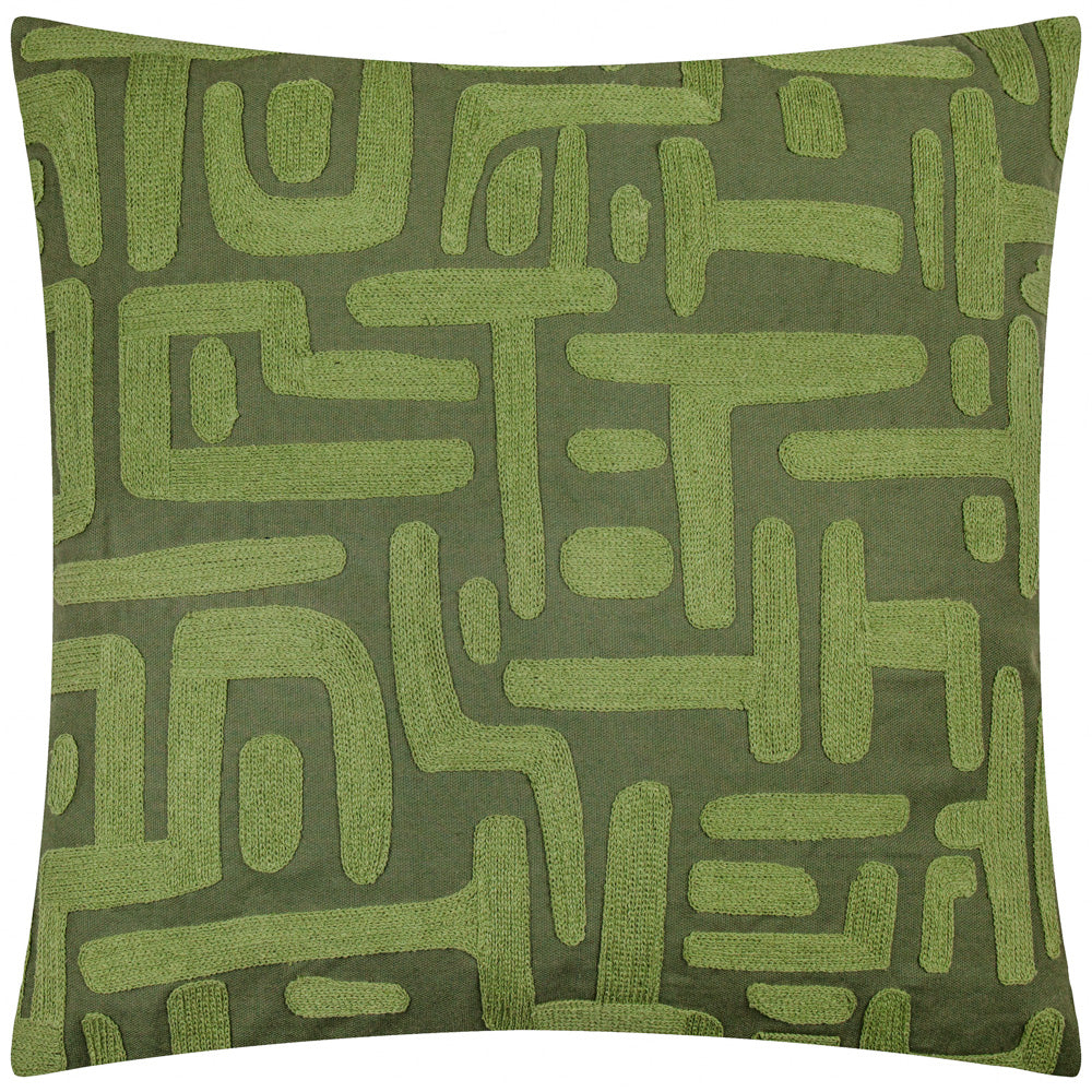 Brooke Embroidered Cotton Cushion Ivy Green