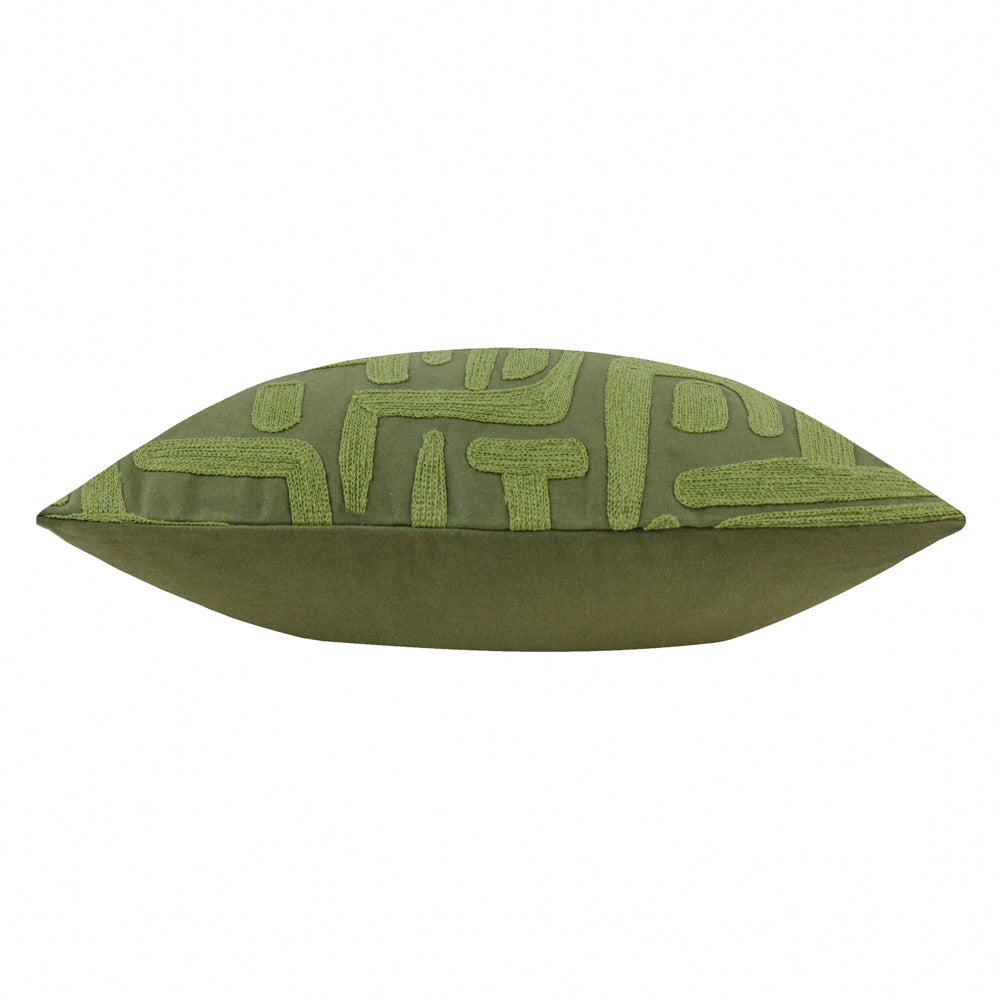 Brooke Embroidered Cotton Cushion Ivy Green