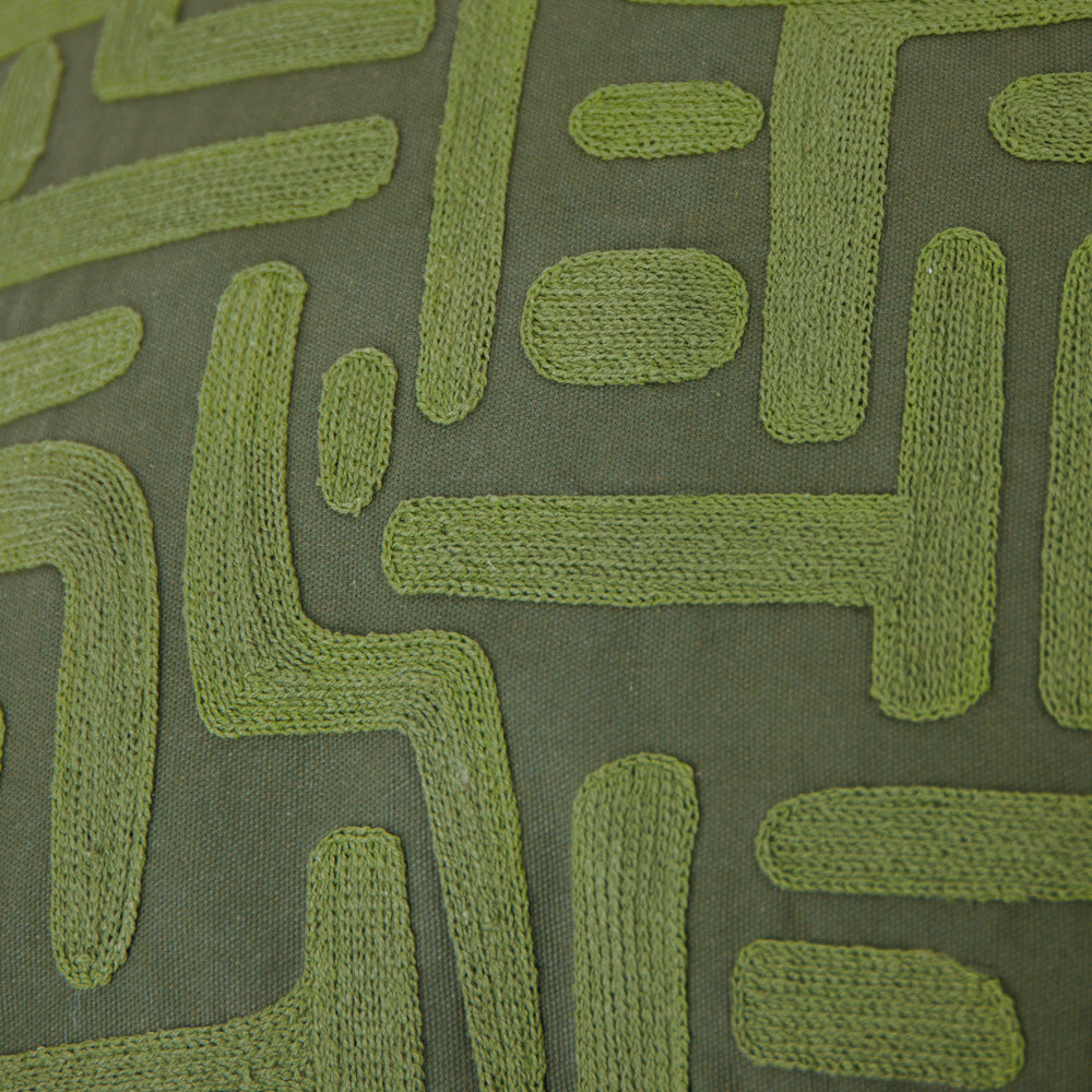 Brooke Embroidered Cotton Cushion Ivy Green
