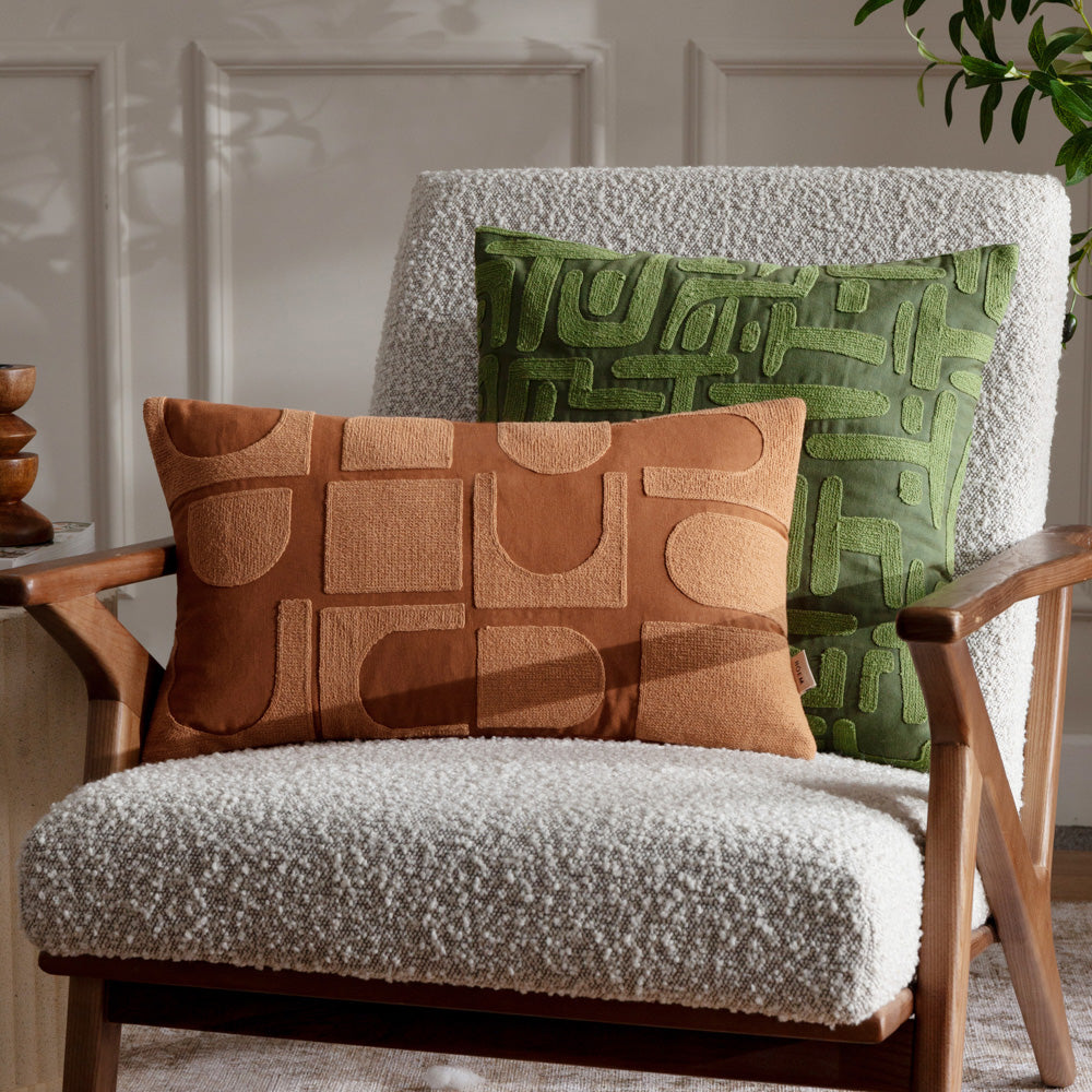 Brooke Embroidered Cotton Cushion Ivy Green