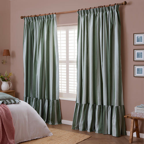 Birdie Stripe Fully Lined Ruffle Pencil Pleat Curtains Bay Green/Mist