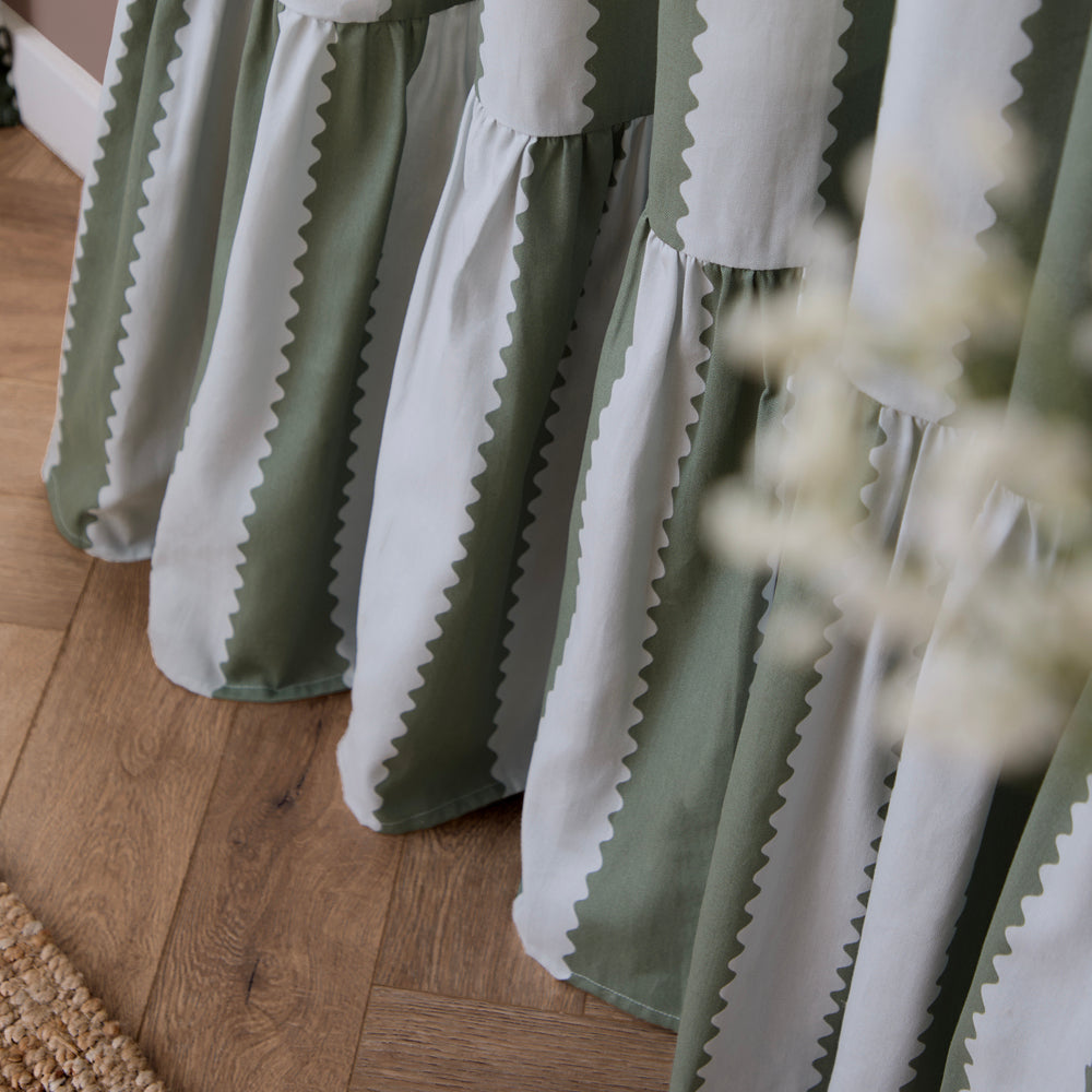 Birdie Stripe Fully Lined Ruffle Pencil Pleat Curtains Bay Green/Mist