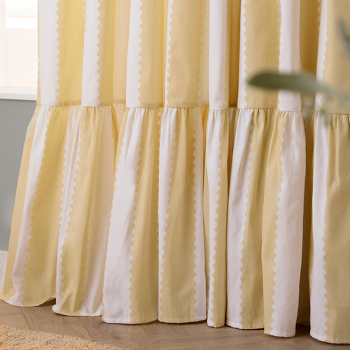 Birdie Stripe Fully Lined Ruffle Pencil Pleat Curtains Butter Yellow