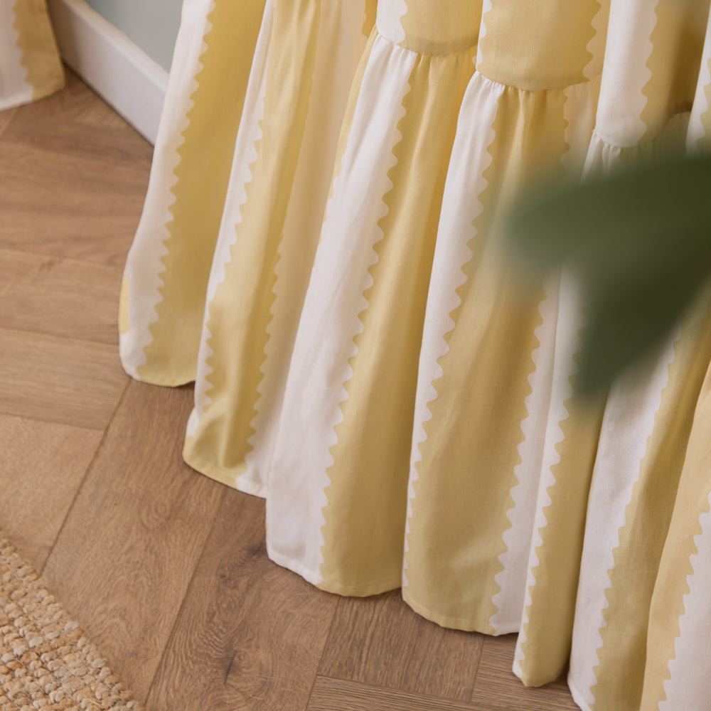 Birdie Stripe Fully Lined Ruffle Pencil Pleat Curtains Butter Yellow