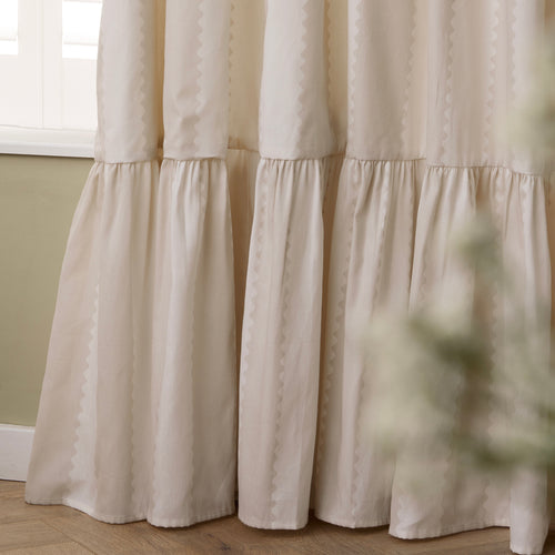 Birdie Stripe Fully Lined Ruffle Pencil Pleat Curtains Oat/Milk