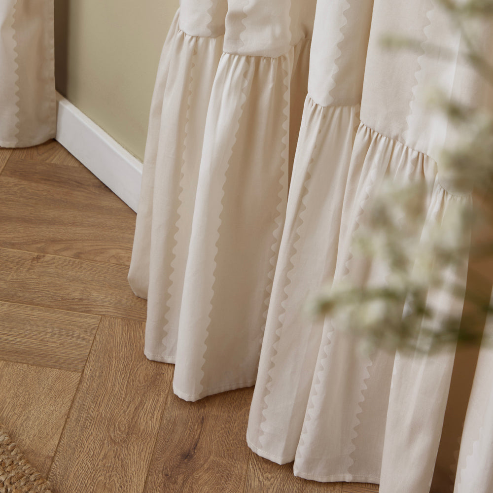 Birdie Stripe Fully Lined Ruffle Pencil Pleat Curtains Oat/Milk
