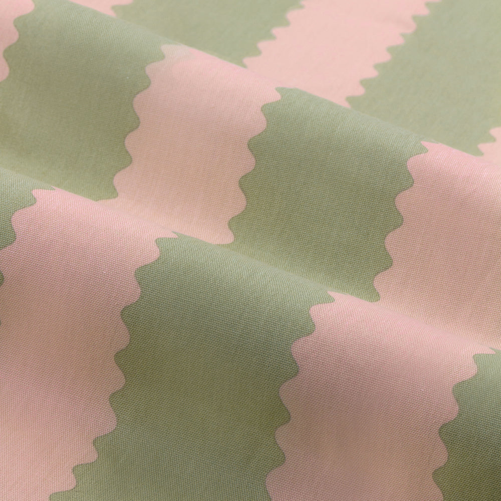 Birdie Stripe Fully Lined Ruffle Pencil Pleat Curtains Pink/Green