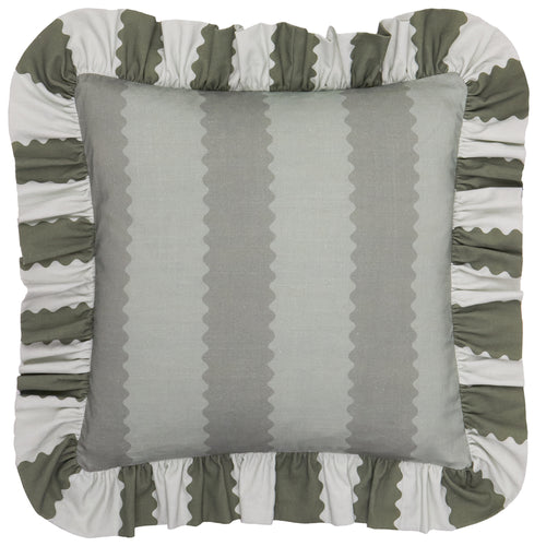 Birdie Stripe Ruffle Cushion Bay Green/Mist