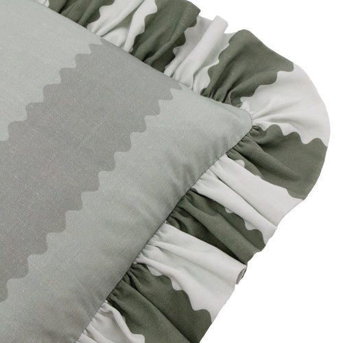 Birdie Stripe Ruffle Cushion Bay Green/Mist