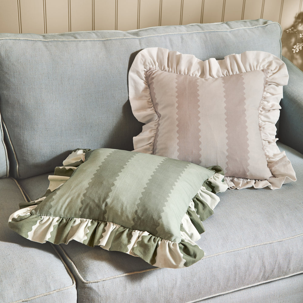 Birdie Stripe Ruffle Cushion Bay Green/Mist