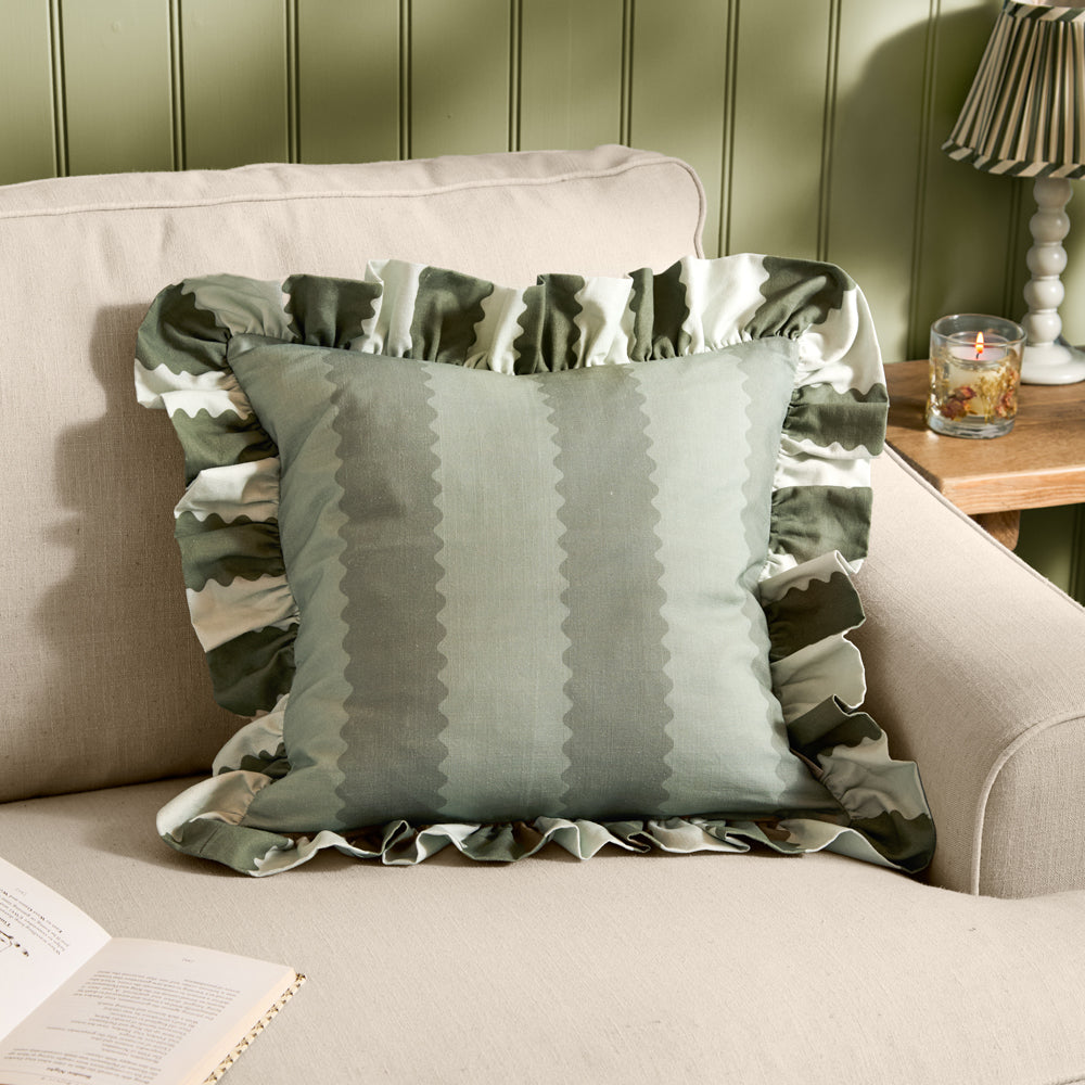 Striped Green Cushions - Birdie Stripe Ruffle Cushion Cover Bay Green/Mist Wylder