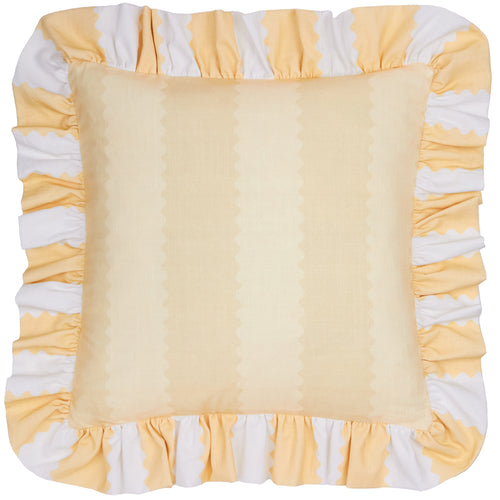 Birdie Stripe Ruffle Cushion Butter Yellow