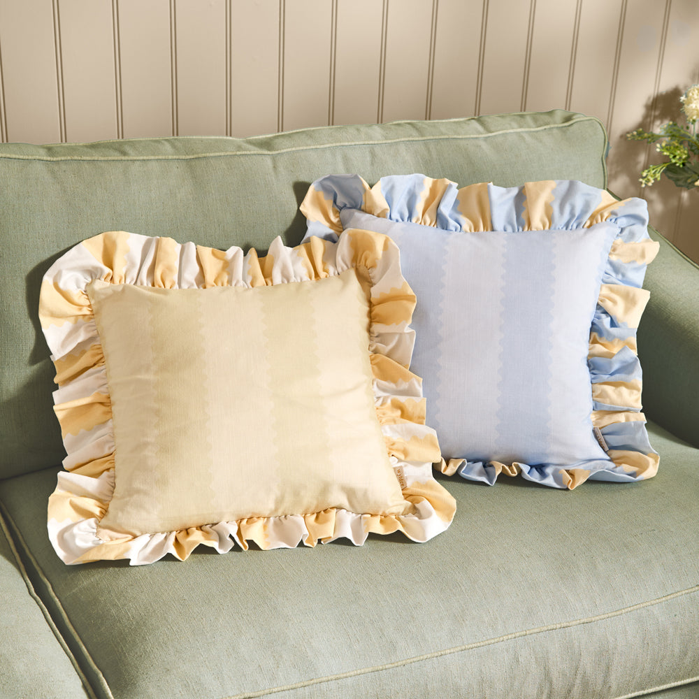 Birdie Stripe Ruffle Cushion Butter Yellow