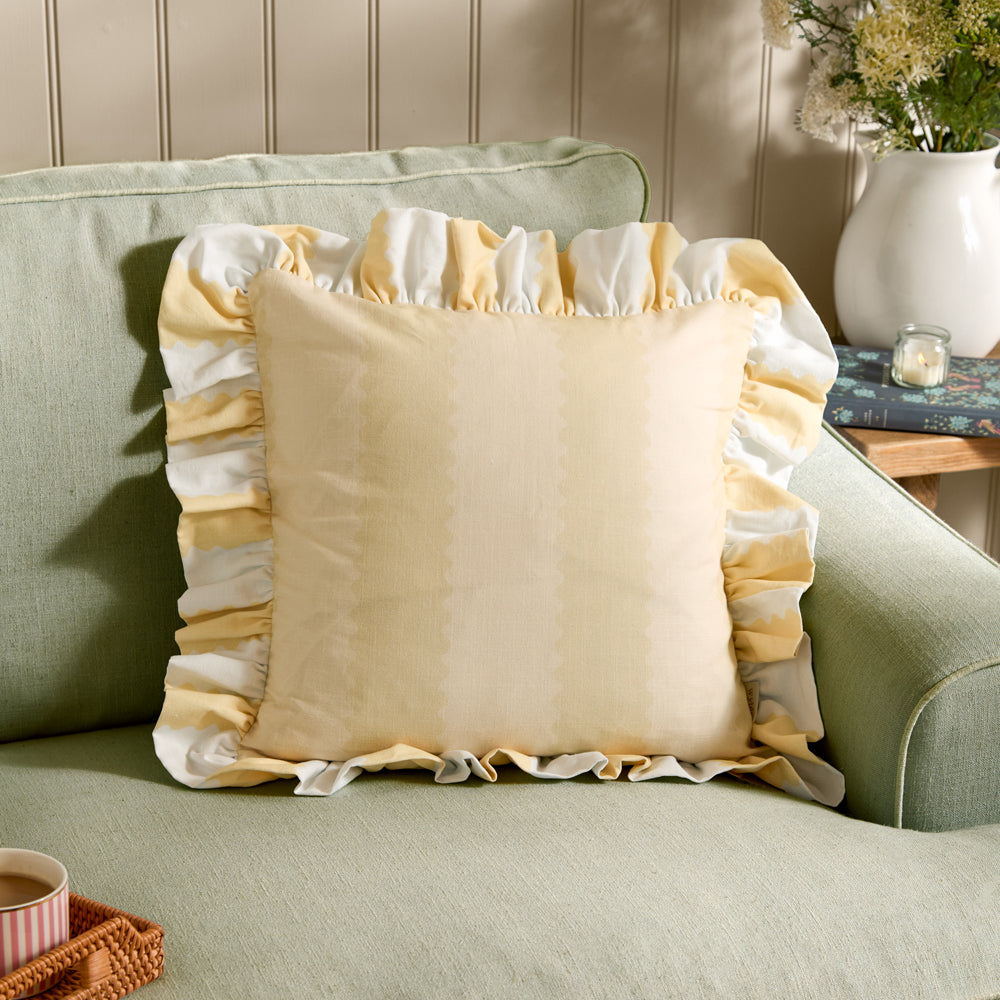 Striped Yellow Cushions - Birdie Stripe Ruffle Cushion Cover Butter Yellow Wylder