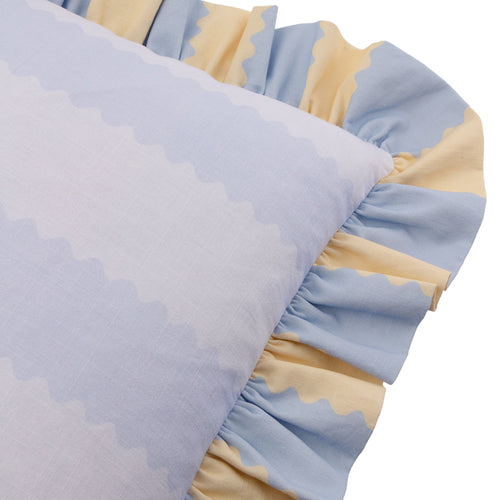 Birdie Stripe Ruffle Cushion Lemon/Sky