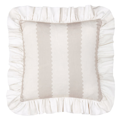 Striped Beige Cushions - Birdie Stripe Ruffle Polyester Filled Cushion Oat/Milk Wylder