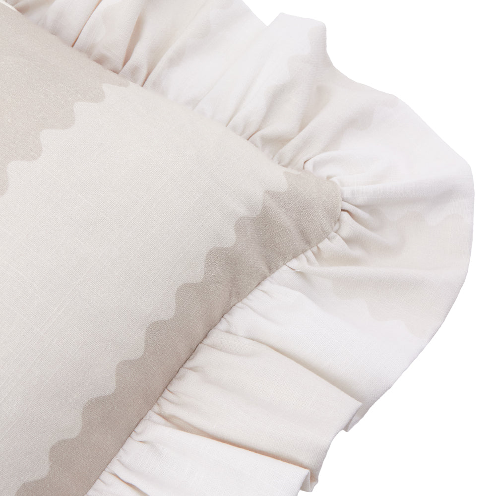 Birdie Stripe Beige Ruffle Cushion Cover | Oat/Milk Cushions