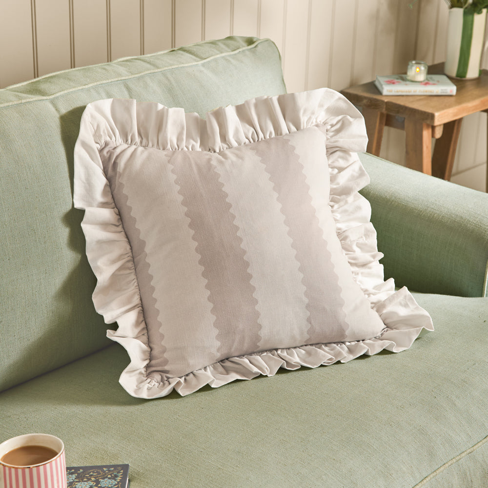 Striped Beige Cushions - Birdie Stripe Ruffle Cushion Cover Oat/Milk Wylder
