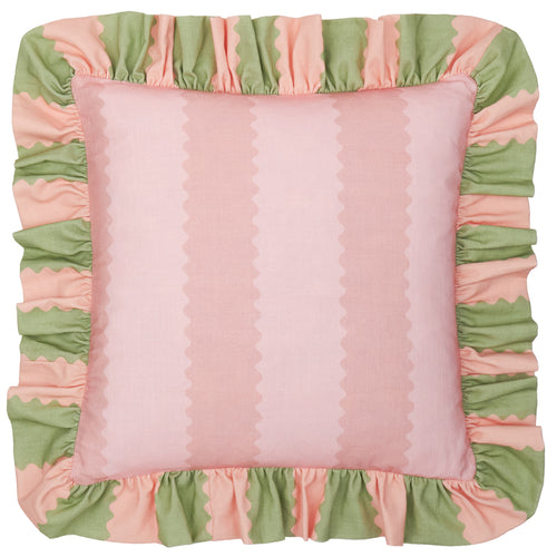 Birdie Stripe Ruffle Cushion Pink/Green