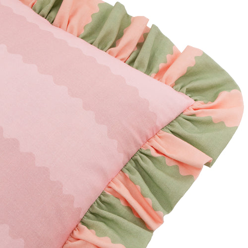 Birdie Stripe Ruffle Cushion Pink/Green
