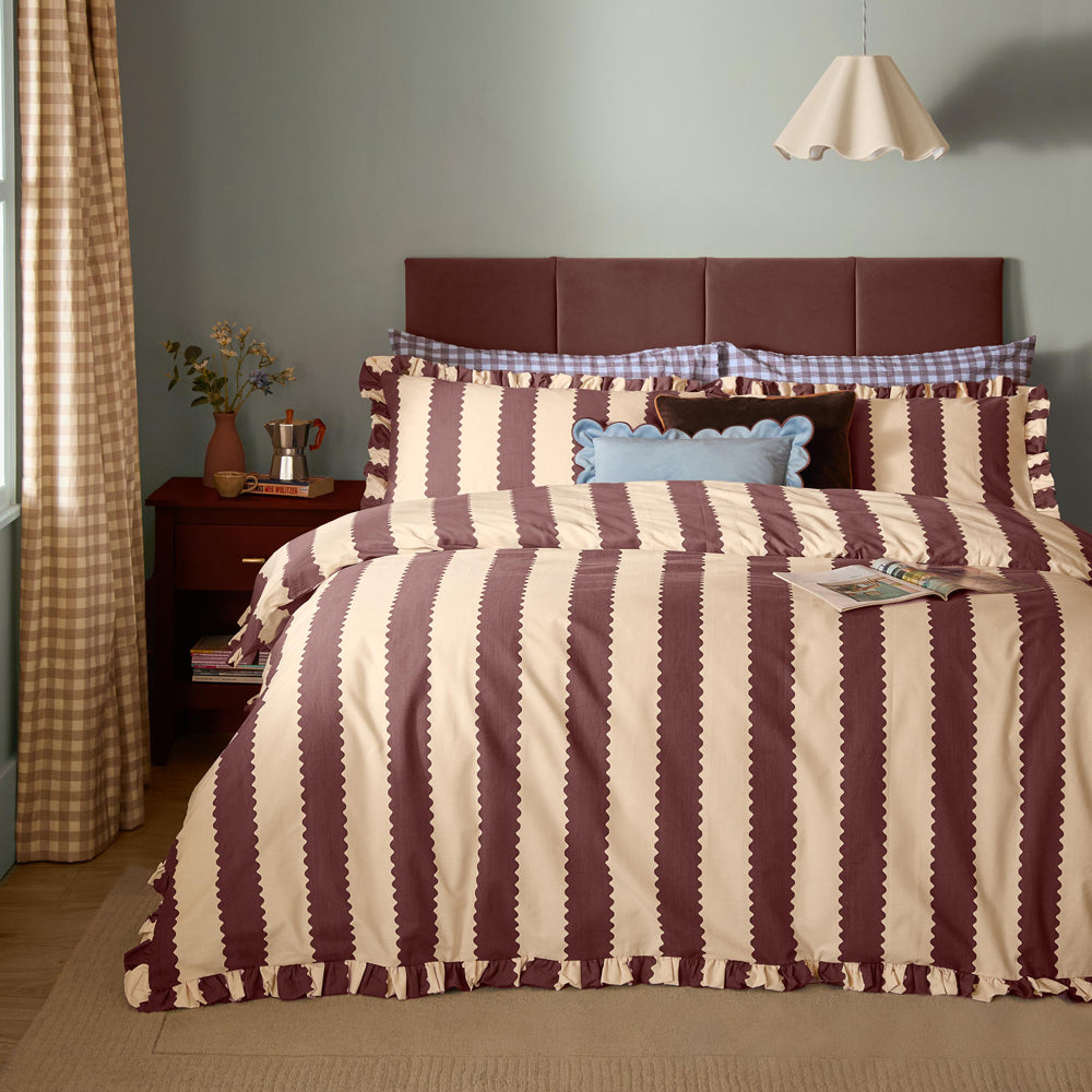 Striped Yellow Bedding - Birdie Stripe Ruffle Duvet Cover Set Buttermilk/Chocolate Furn