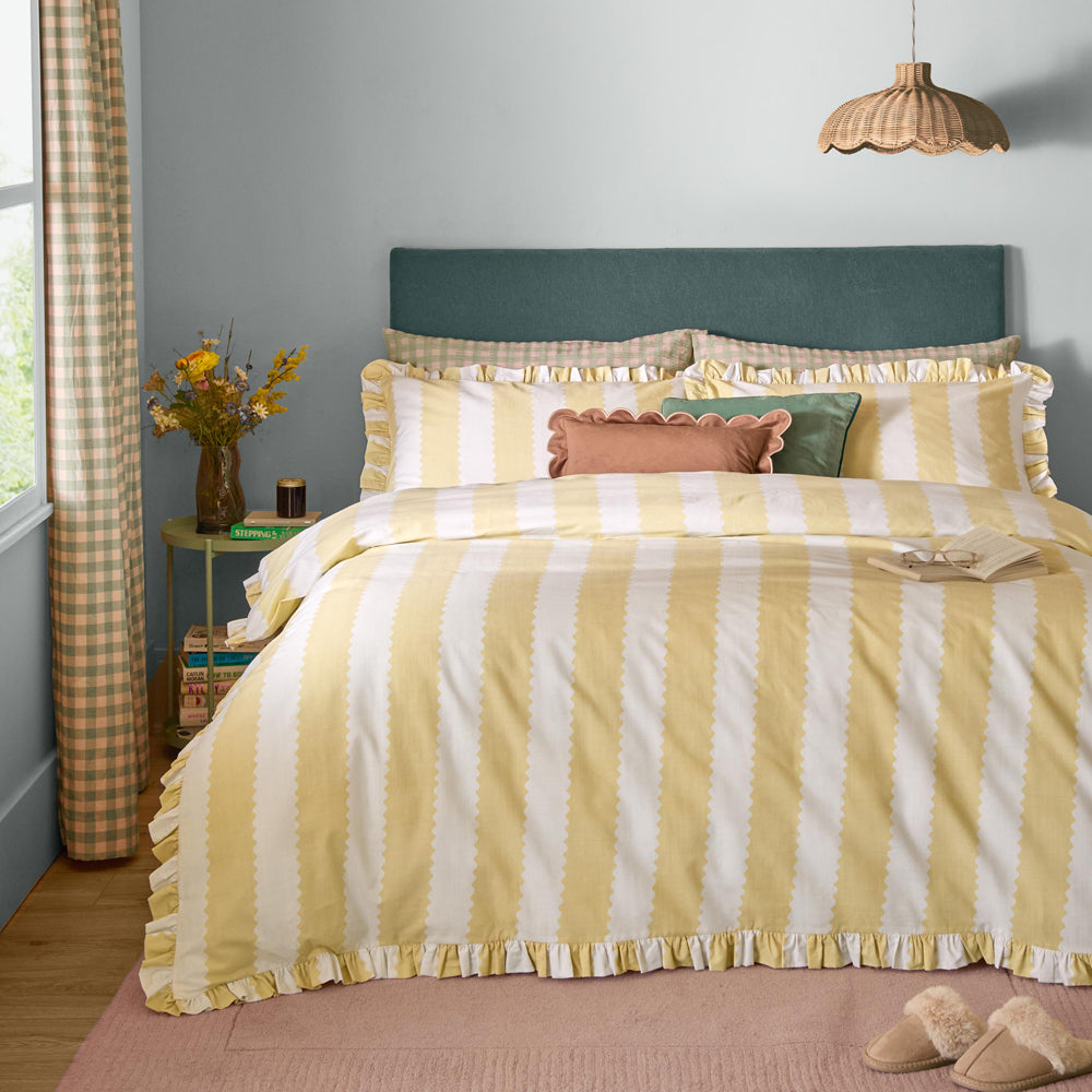 Striped Yellow Bedding - Birdie Stripe Ruffle Duvet Cover Set Butter Yellow Furn
