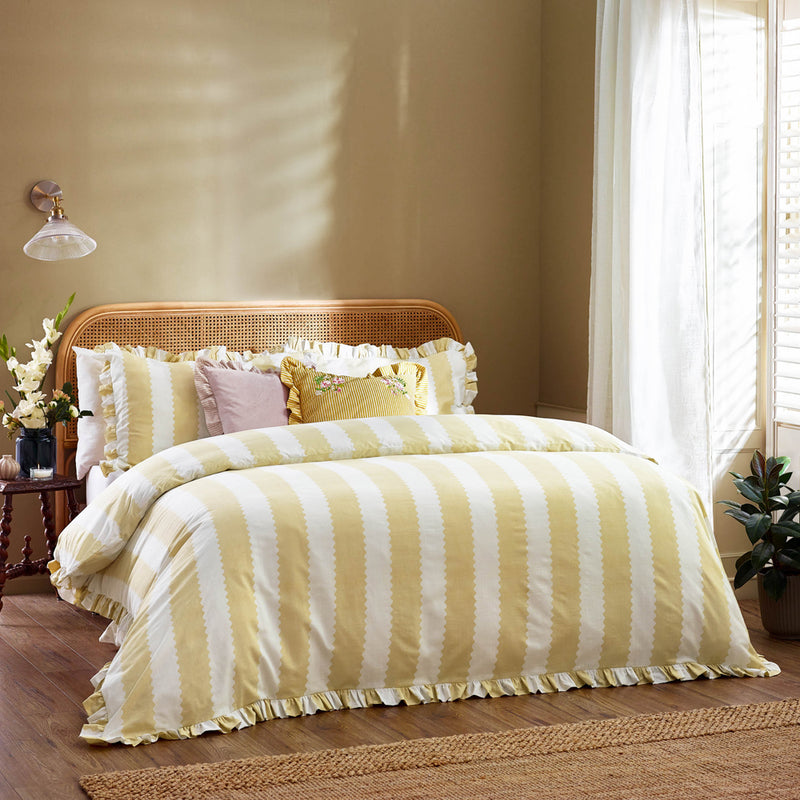 Striped Yellow Bedding - Birdie Stripe Ruffle Duvet Cover Set Butter Yellow Wylder Nature