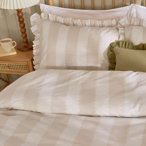 Birdie Stripe Ruffle Duvet Cover Set Oat/Milk