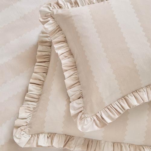 Birdie Stripe Ruffle Duvet Cover Set Oat/Milk