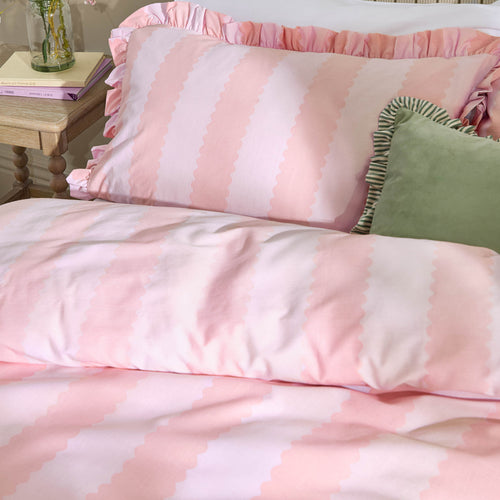 Birdie Stripe Ruffle Duvet Cover Set Pink/Raspberry