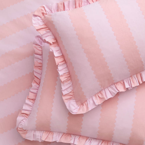 Birdie Stripe Ruffle Duvet Cover Set Pink/Raspberry