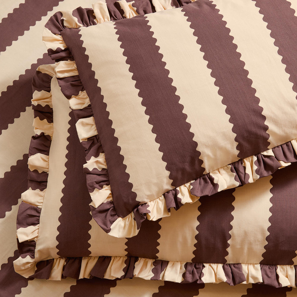 Striped Yellow Bedding - Birdie Stripe Ruffle Pillowcase Pair Buttermilk/Chocolate Furn
