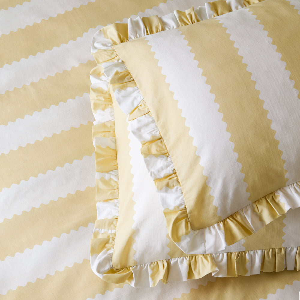 Striped Yellow Bedding - Birdie Stripe Ruffle Pillowcase Pair Butter Yellow Furn