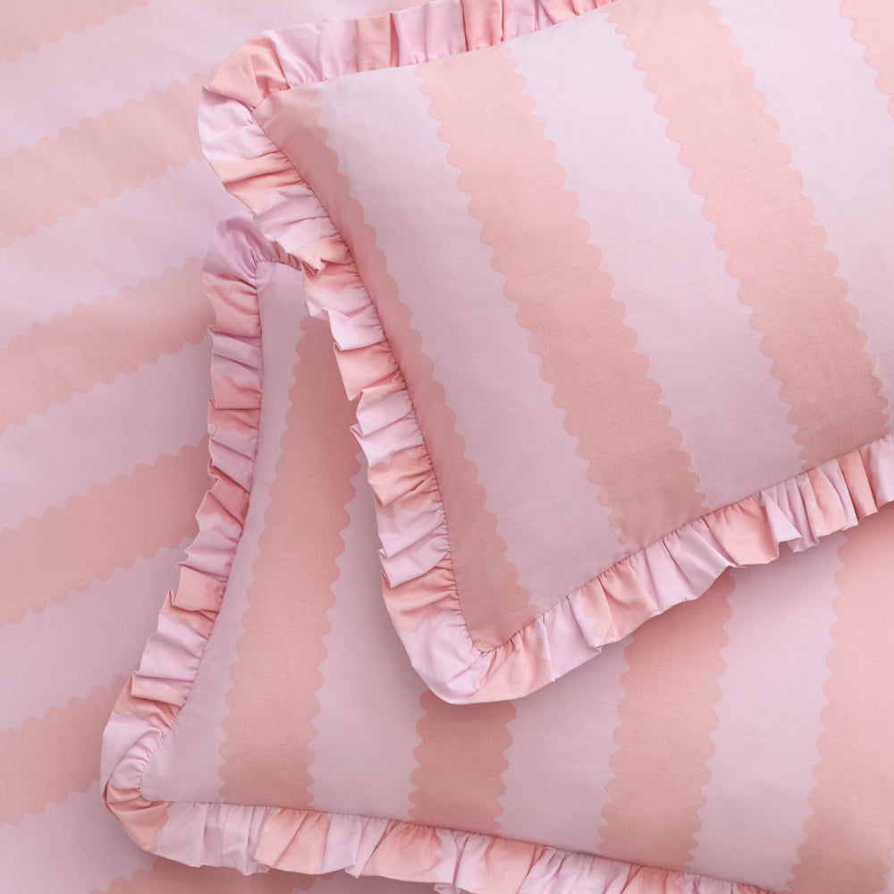 Striped Pink Bedding - Birdie Stripe Ruffle Pillowcase Pair Pink/Raspberry Furn