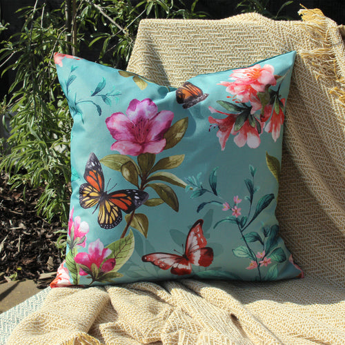 Floral Blue Cushions - Butterfly Outdoor Cushion Cover Duck Egg Evans Lichfield