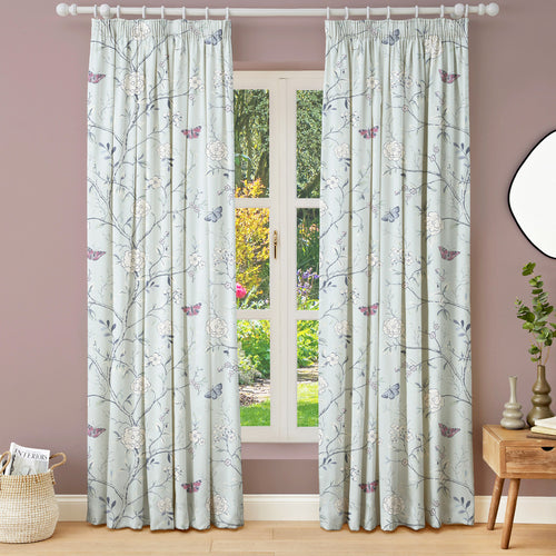 Floral Blue M2M - Butterfly Garden Duck Egg Made to Measure Curtains furn.