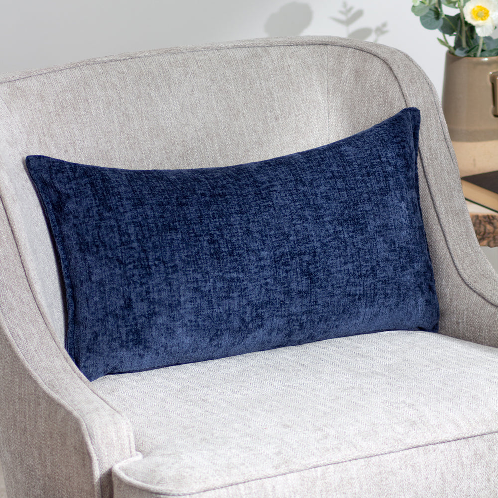 Buxton Blue Rectangular Cushion Cover | Navy Cushions | Evans