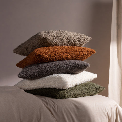 Plain Green Cushions - Cabu Textured Boucle  Cushion Cover Khaki Yard