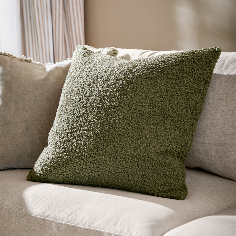 Cabu Green Chunky Boucle Cushion Cover | Khaki Cushions | Yard