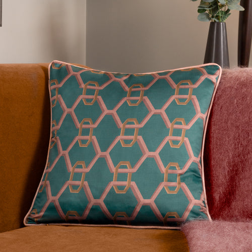 Geometric Blue Cushions - Carnaby Chain  Cushion Cover Teal Paoletti