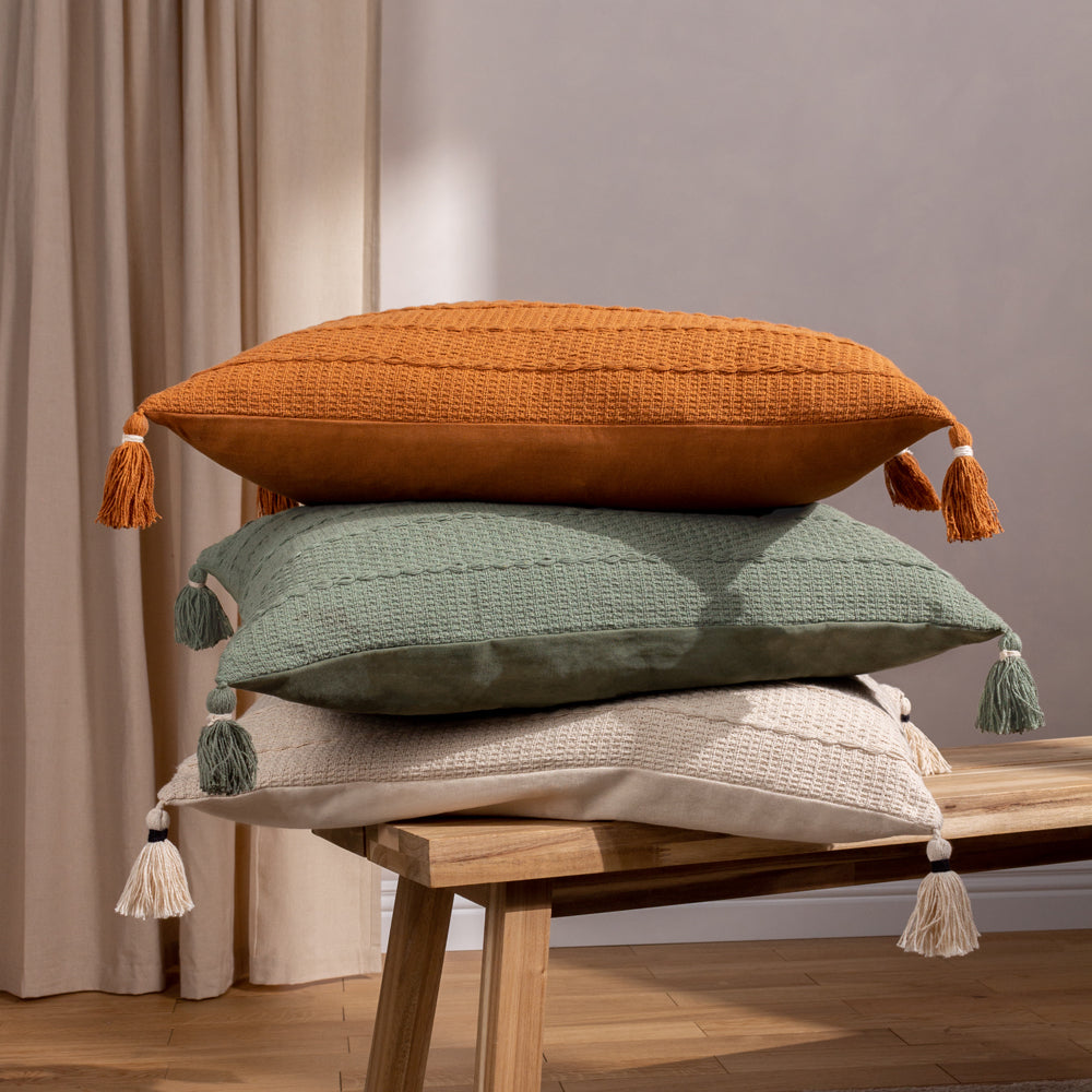 Caliche Textured Tasselled Cushion Eucalyptus